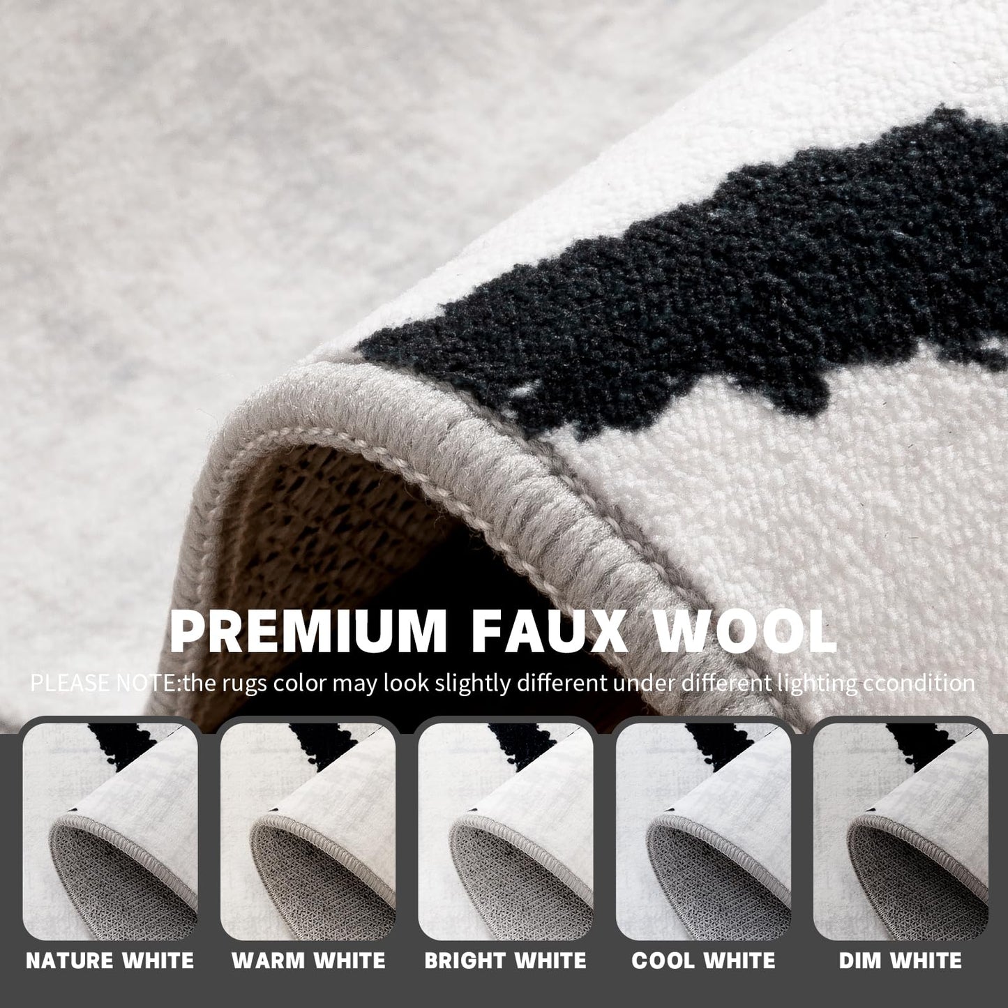 YIHOUSE 5x7 Washable Living Room Rug - Modern Abstract Black and White Area Rug Non-Slip for Bedroom Home Office (Curve, 5'x7'ft)