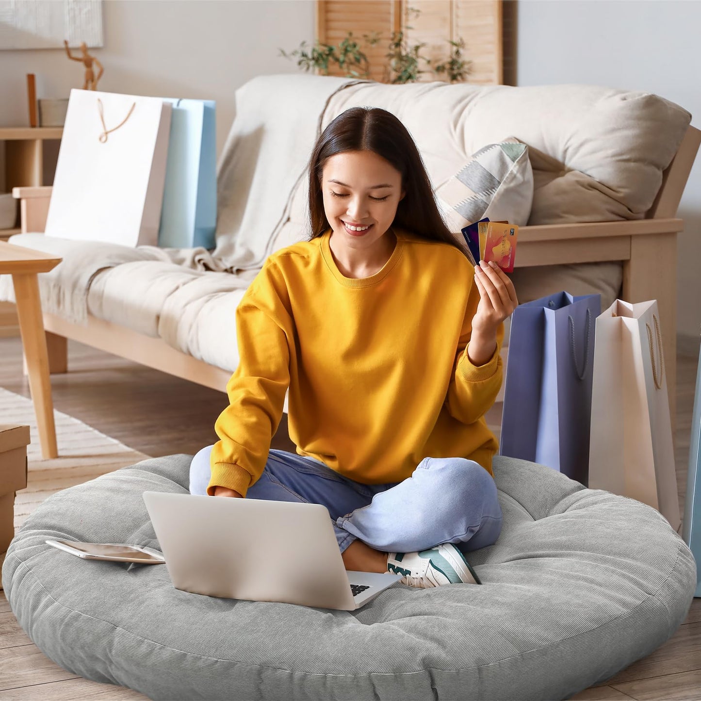 Funnymoom Extra Large Floor Pillow 35 Inch Round Circle Chair Floor Meditation Cushion Papasan Swing Cushion for Adults Oversized Playroom Pillows Big Pillow for Yoga Living Room Sofa