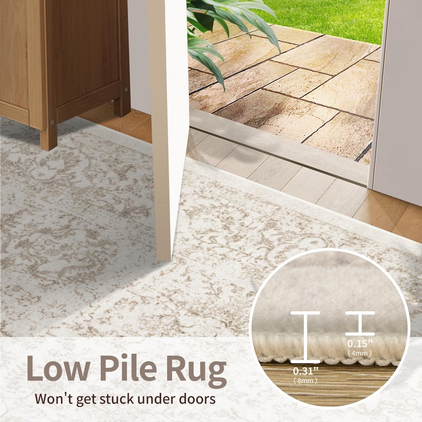 Rugxara 2x3 Door Mat Indoor Entrance, Washable Non Slip Kitchen Bathroom Rugs, Ultra-Thin Throw Small Rug for Front Door/Indoor Entrances, Light Brown