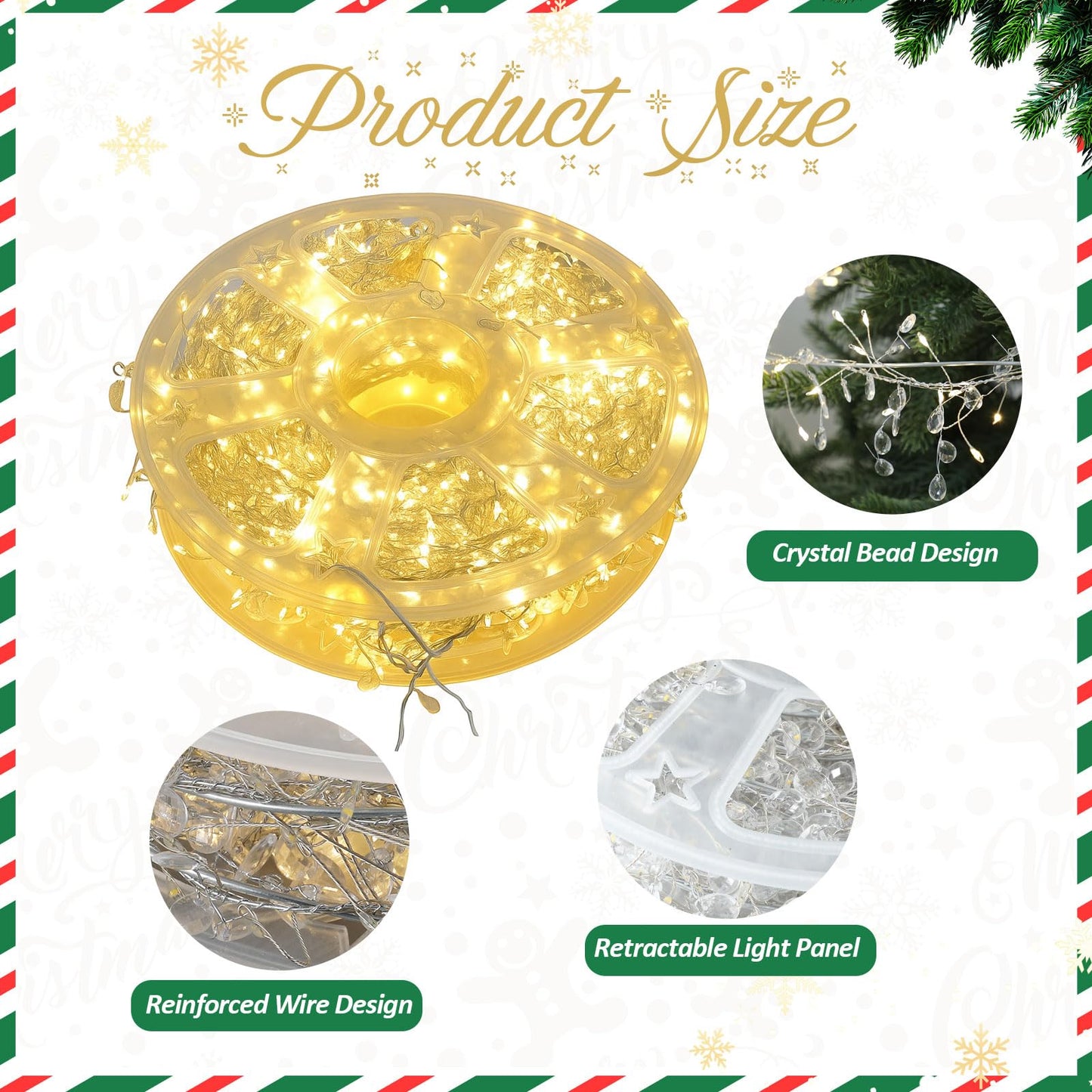 Grinsvalley 40 ft Christmas Tree Crystal Garland Decor Fairy Lights with Crystal Drop Ornaments and Iron Wire Remote Control Tree Twinkle Decoration for Indoor Xmas Winter Party Holiday Decorations