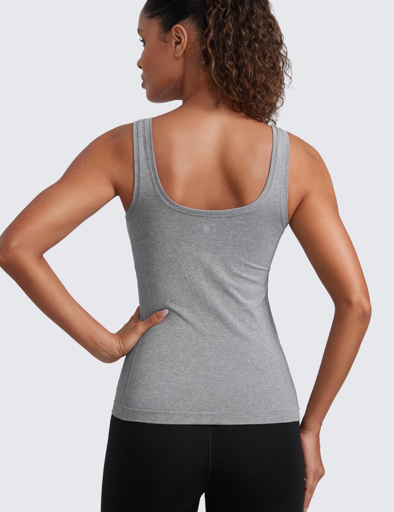 CRZ YOGA Seamless Scoop Neck Tank Low U-Back Breathable Workout Tops for Women Sleeveless Athletic Running Gym Shirts Slate Grey Marl Large