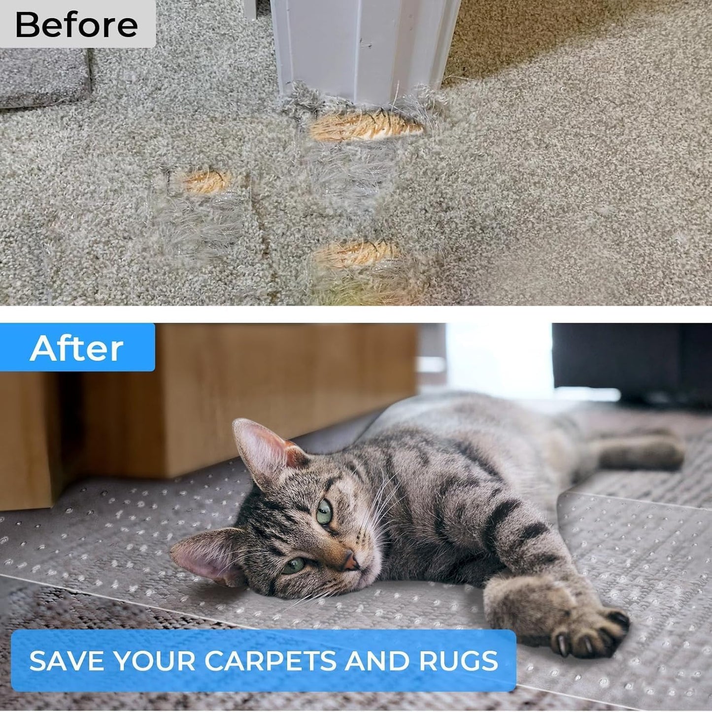 Pet Carpet Protector for Doorways - 14.9”x43.3” Clear Heavy-Duty PVC Scratch Guard | Waterproof, Non-Toxic, Cut-to-Fit Runner for Dogs & Cats (Stops Scratching, Stains) (Clear, 1 PC)