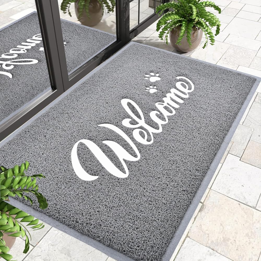 T.HENV Welcome Mat Outdoor, 36x24 All-Season Waterproof Front Door Mat, All-Weather Quick Drying Doormat, Low Profile Indoor, Patio Porch Entryway Floor, Grey-White
