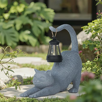 Solar Garden Statues Cat Figurine, Solar Yard Decorations Lawn Ornaments Yard Art Porch Patio Balcony, Cute Housewarming Gifts and Cute Birthday Gifts for Women Mom Grandma
