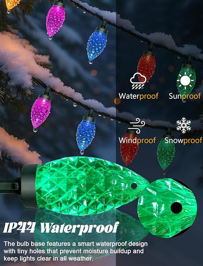50 Count C9 Christmas Lights Outdoor, 26FT Diamond-Cut Multicolor LED String Lights, Connectable Green Wire Vintage Christmas Lights for House, Roofline, Trees, Garden & Christmas Outdoor Decorations