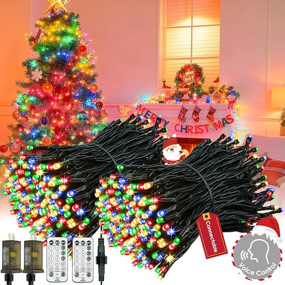 Voice Control Connectable 2PK 164FT 400LED Christmas String Lights Indoor Outdoor with Remote | Smart Twinkle Fairy String Lights 12 Modes & Timer for Xmas Tree Decor (Multicolor)