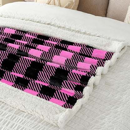 Touchat Sherpa Plaid Twin Blanket 60" X 70", Fuzzy Fluffy Soft Cozy Throw Blanket, Twin Size Plush Fleece Flannel Plush Microfiber Blanket for Couch Bed Sofa (Rosepink)