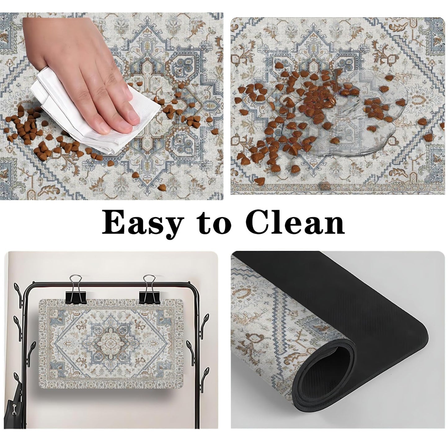 Dog Food Mats for Floors, Absorbent and Quick-Drying Pet Cat Food Mat,Anti-Fouling and Easy-to-Clean Pet Feeding Mat,Dog Bowl Mat for Messy Drinking Water Bowls.12 x20, Bohemia Style