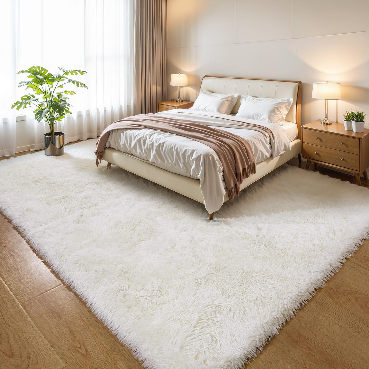 KCHOWUA Cream White Fluffy Shag Rug for Bedroom,4'x6' Machine Washable Soft Shaggy Fuzzy Small Area Rugs for Living Room,Cute Furry Plush Kids Rugs Nursery Dorm Boys Girls Bed Room Carpets,Ivory