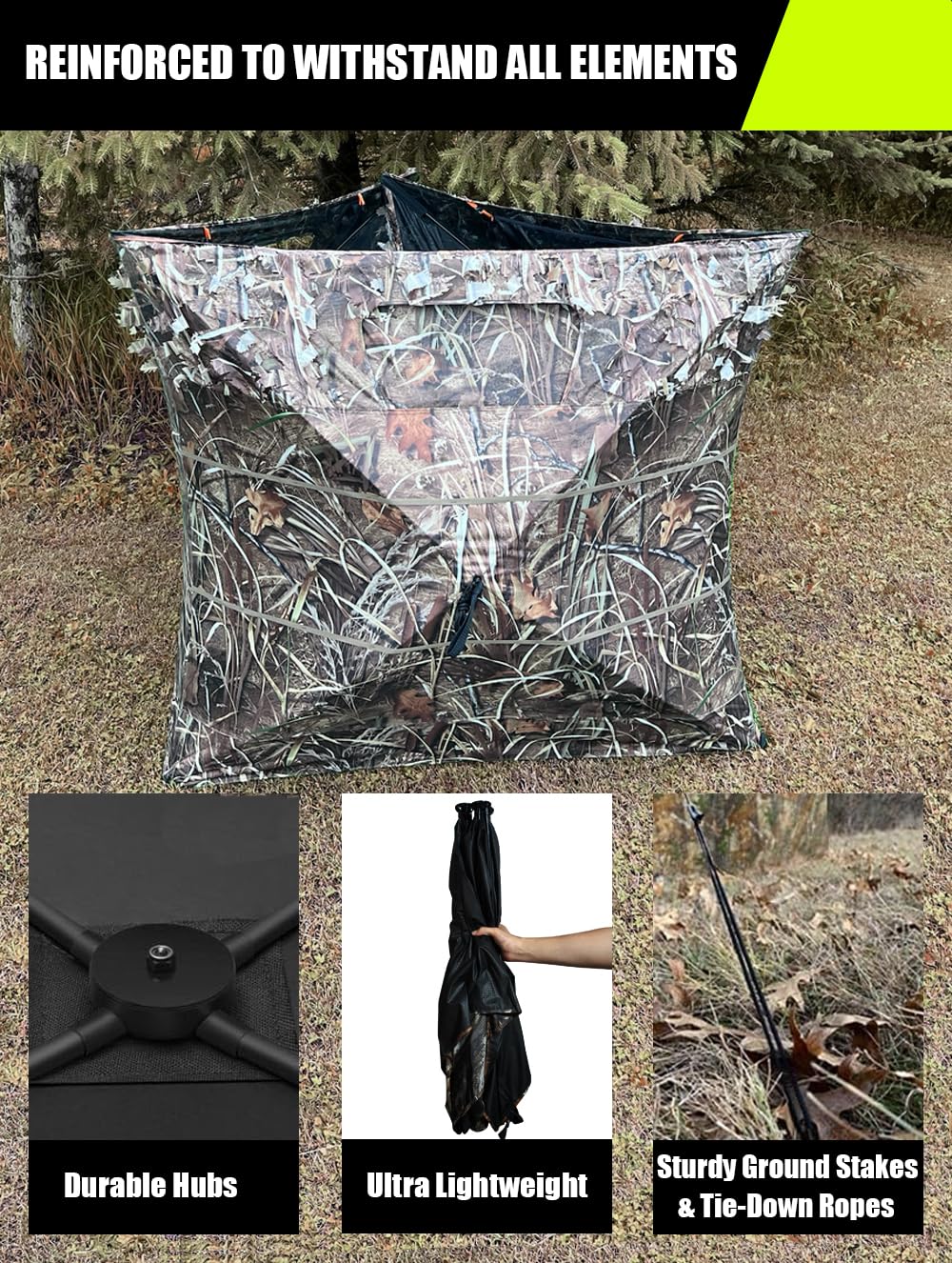 THUNDERBAY Pop Up 3 Sided Ground Blind for Deer Duck Turkey Hunting, Portable Quick Setup Lightweight 3 Panels Deer Hunting Blind