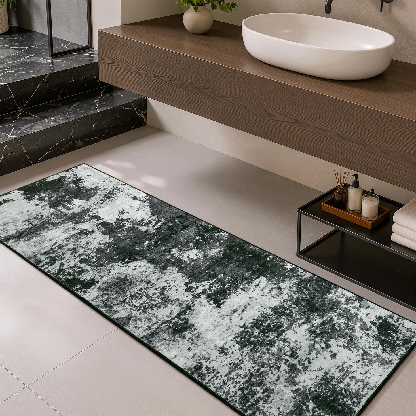 Merelax 2x6 Entryway Long Runner Area Rug, Black Washable Modern Abstract Entry Rugs for Kitchen Bedroom Hallways Living Room, Non Slip Carpet for Indoor Door High Traffic Family Room Decor