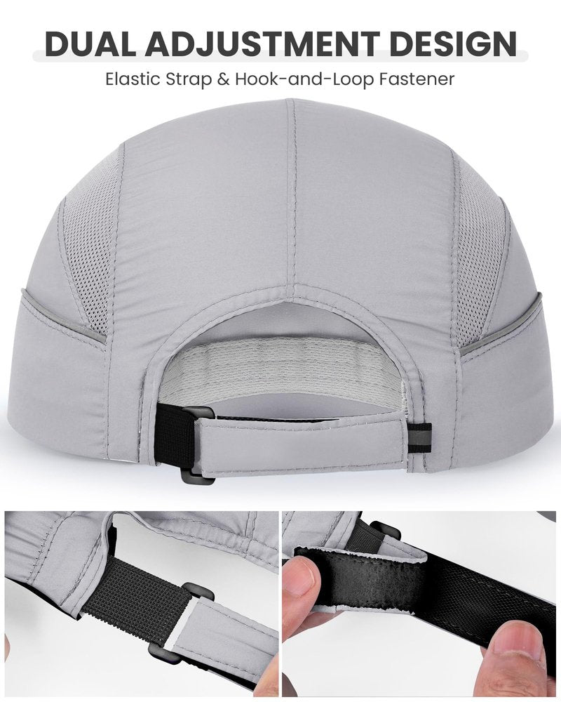 GXCROR Quick-Dry Running Hat for Men & Women - UPF 50+ Breathable Mesh, Reflective Sports Cap for Outdoor, Hiking Light Gray