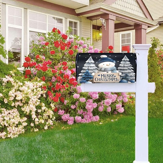 Festive Magnetic Mailbox Cover Winter Snowman Outdoor Mailbox Protector Holiday Seasonal Decorative Garden Yard Home Large Size 25.5 x 21 Inch