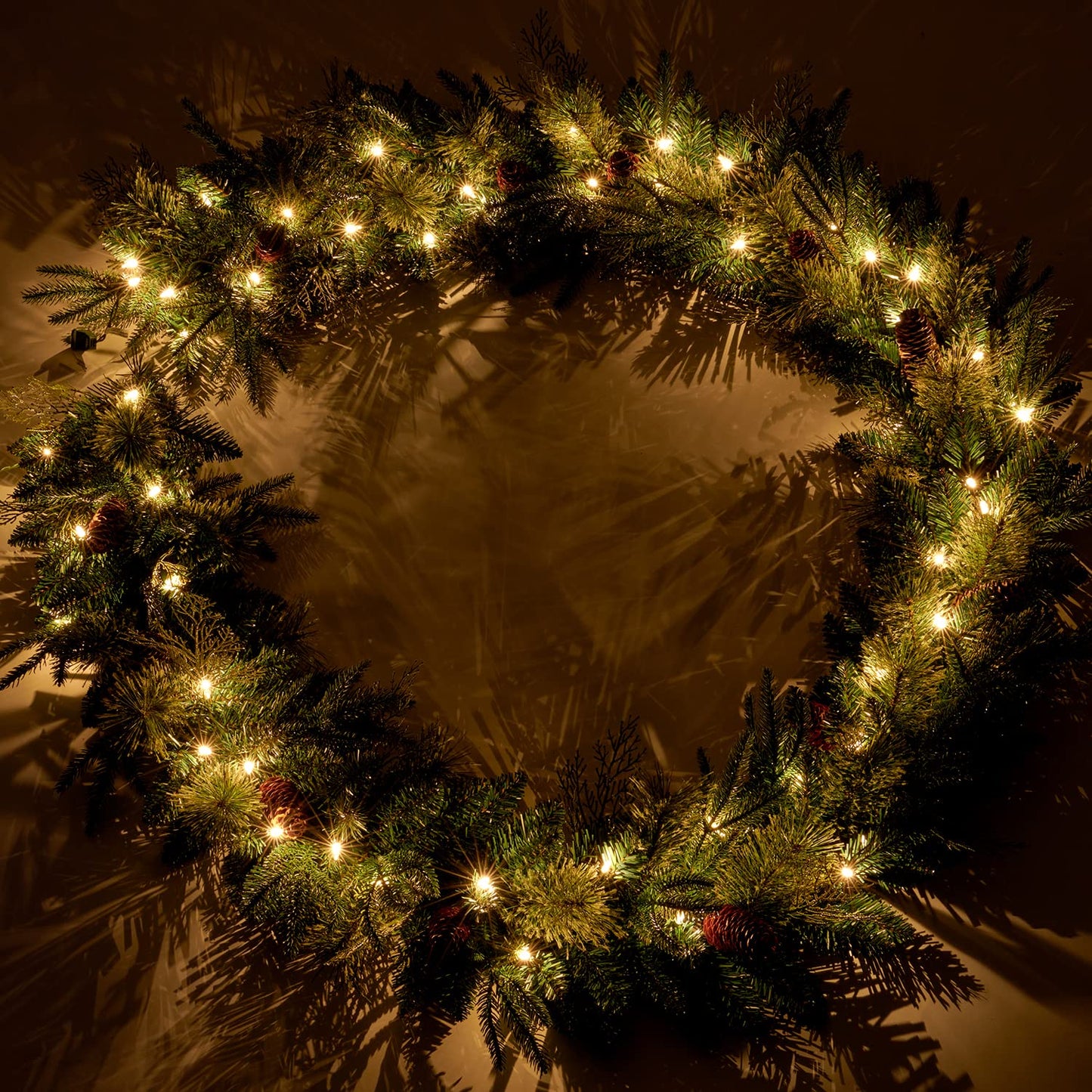 AMERZEST 9Ft Pre-lit Christmas Garland with 50 LED Lights Battery Operated,Holiday Decoration Stairs Wall Mantle Door Indoor Outdoor