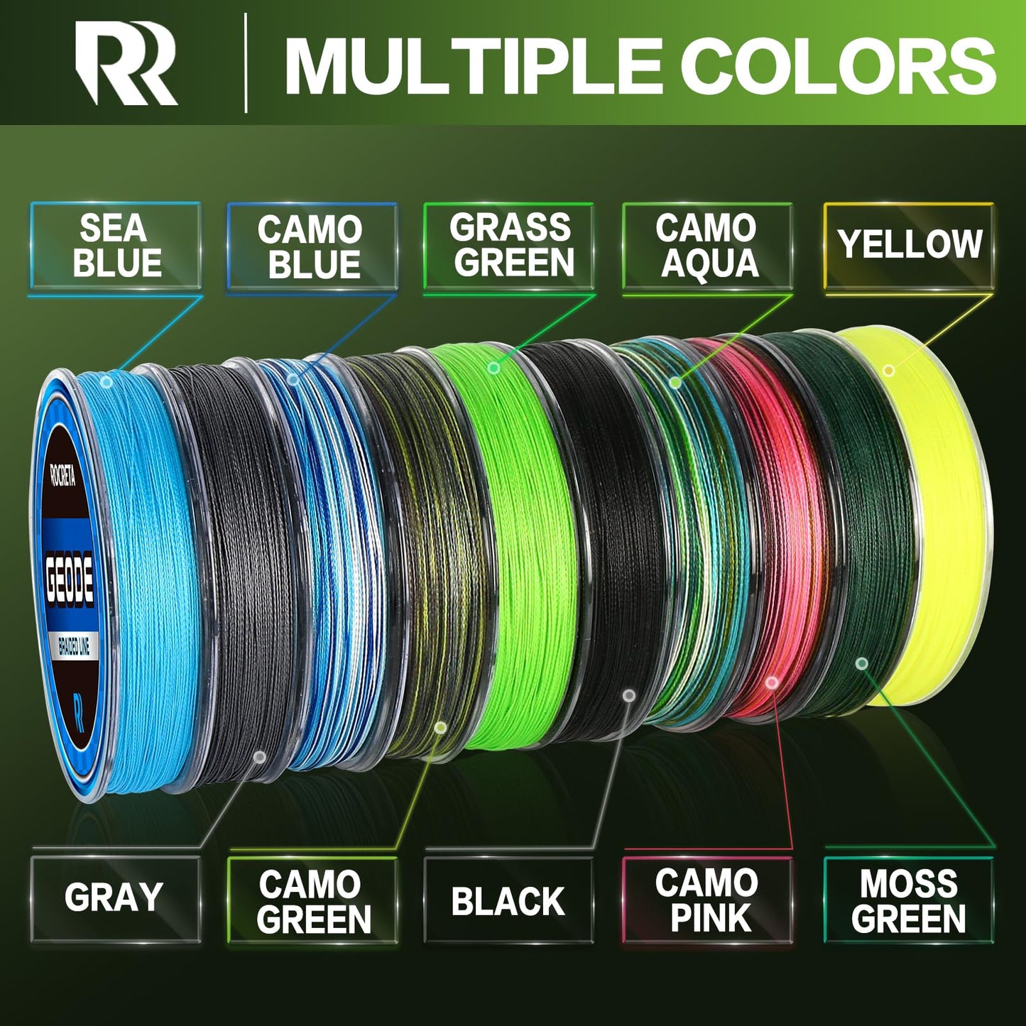 ROCRETA Geode Braided Fishing Line, Super Strong Power Braid Lines for Saltwater and Freshwater Fish 30lb, 150yds，Camo Green