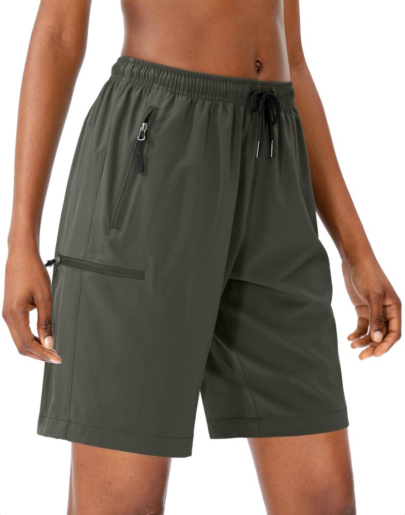 SANTINY Women's 5''/ 7''/9'' Hiking Cargo Shorts Quick Dry Lightweight Summer Shorts for Women Athletic Golf Zipper Pockets(Army Green_XL)