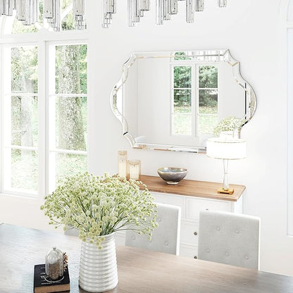 Chende 32"x47" Scalloped Large Wall Mirror for Decor Living Room, Arched Decorative Mirror with Clear Glass Frame and Beveled Edge, Modern Vertical/Horizontal Hanging, Gifts for Girls