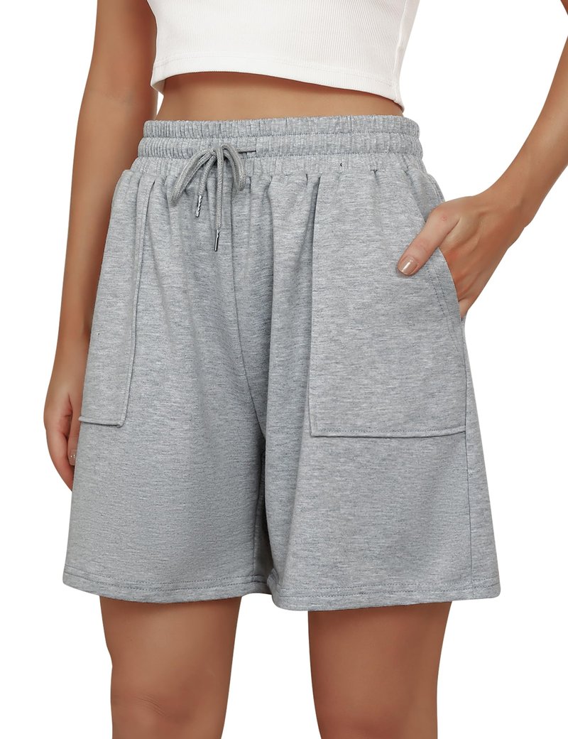 Women Bermuda Shorts Casual Summer Cotton Lounge Knee Length Comfy Drawstring Sweat Shorts Grey M