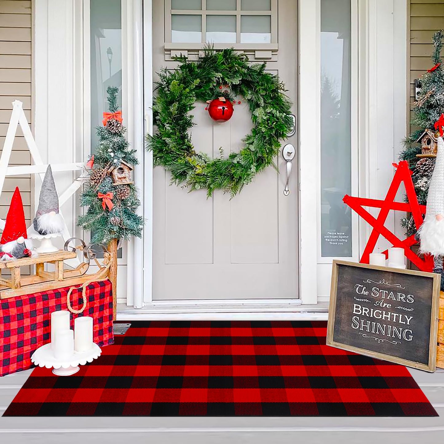 Ckorzen Red and Black Plaid Rug, 3' x 5' Christmas Front Porch Outdoor Rug, Handwoven Cotton Washable Rug for Layered Door Mats, Holiday Entryway and Home Décor