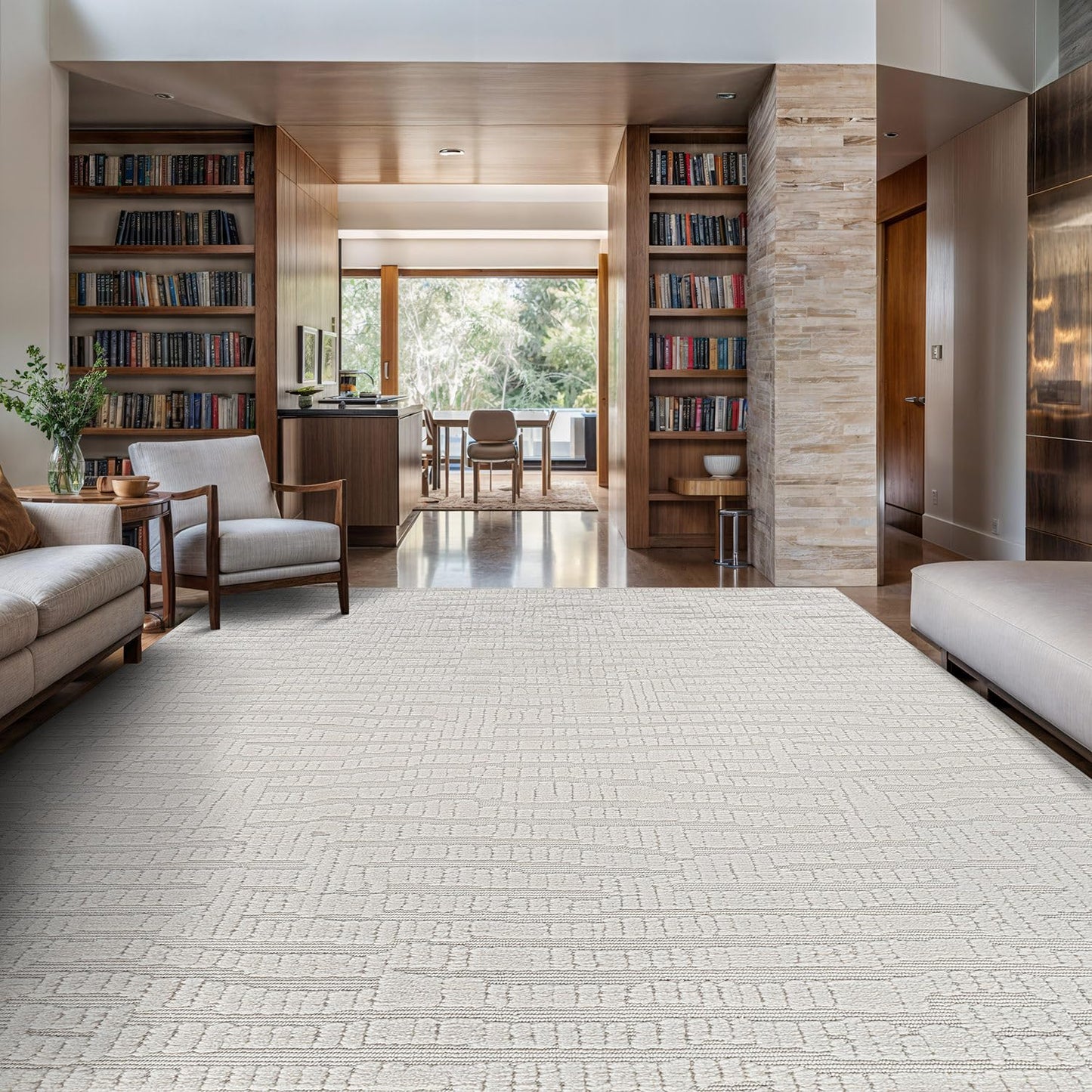 Luul Home Modern Micro Loop Indoor Area Rugs for Living Room Bedroom Kitchen Geometric Pebble White 8x10 Luxury Durable Low and High Pile Non-Shedding Stain Resistant Soft Area Carpet 8 x 10