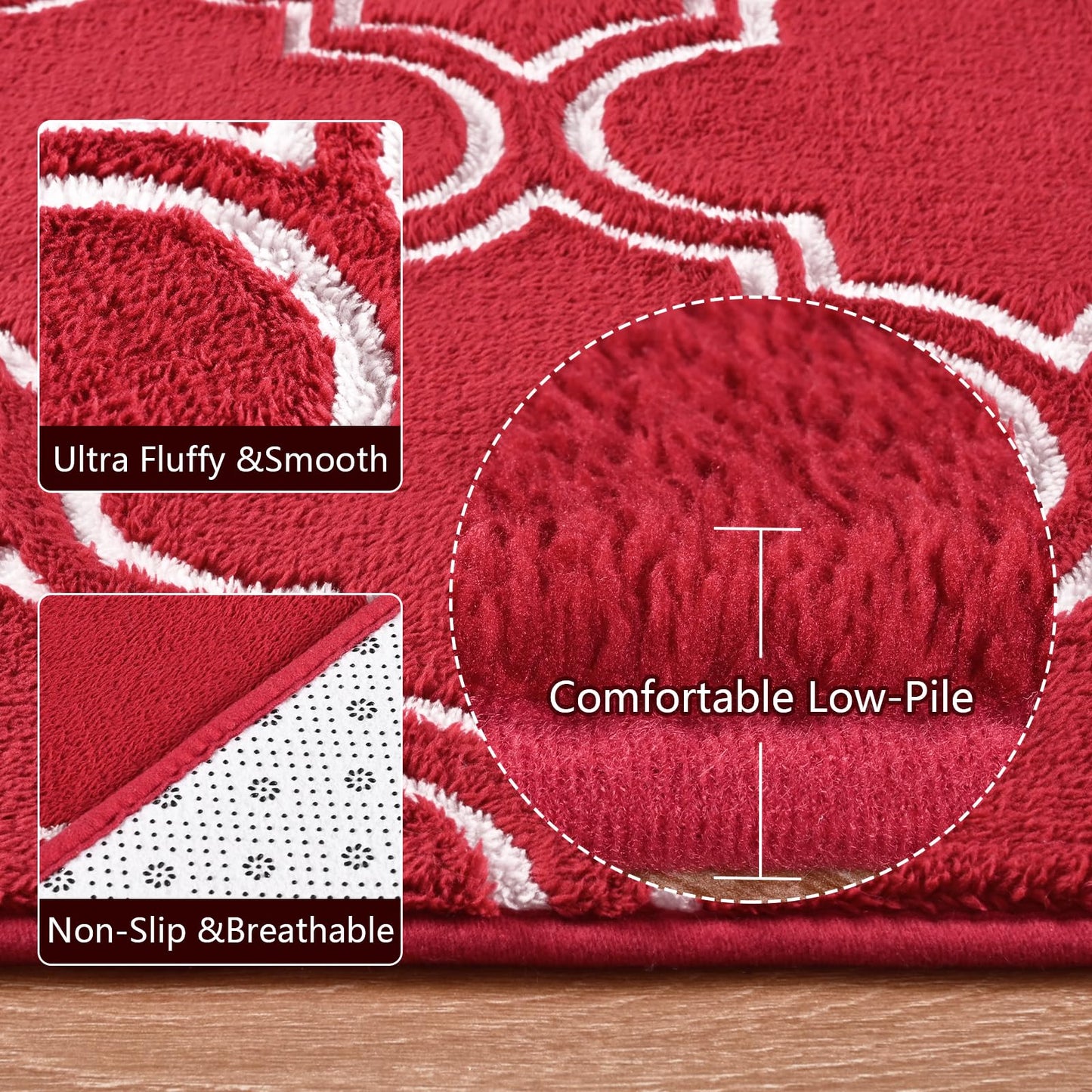 Amearea Fluffy Indoor Area Rug, Soft Trellis Moroccan Rugs for Bedroom, Shag Modern Area Rug for Living Room Kids Room Nursery, Easy Clean, Home Decor Low Pile Carpet, Wine Red 7x10 Feet