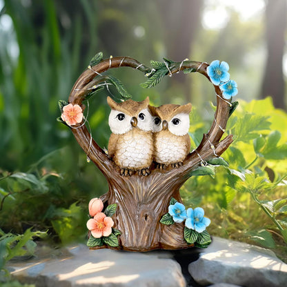 FLJZCZM Owl Statue with Solar Lights Outdoor Decor, Resin Owls Figurines for Garden Patio Lawn Decorations, Christmas Birthday Gifts for Women Friends (7.6Inches)