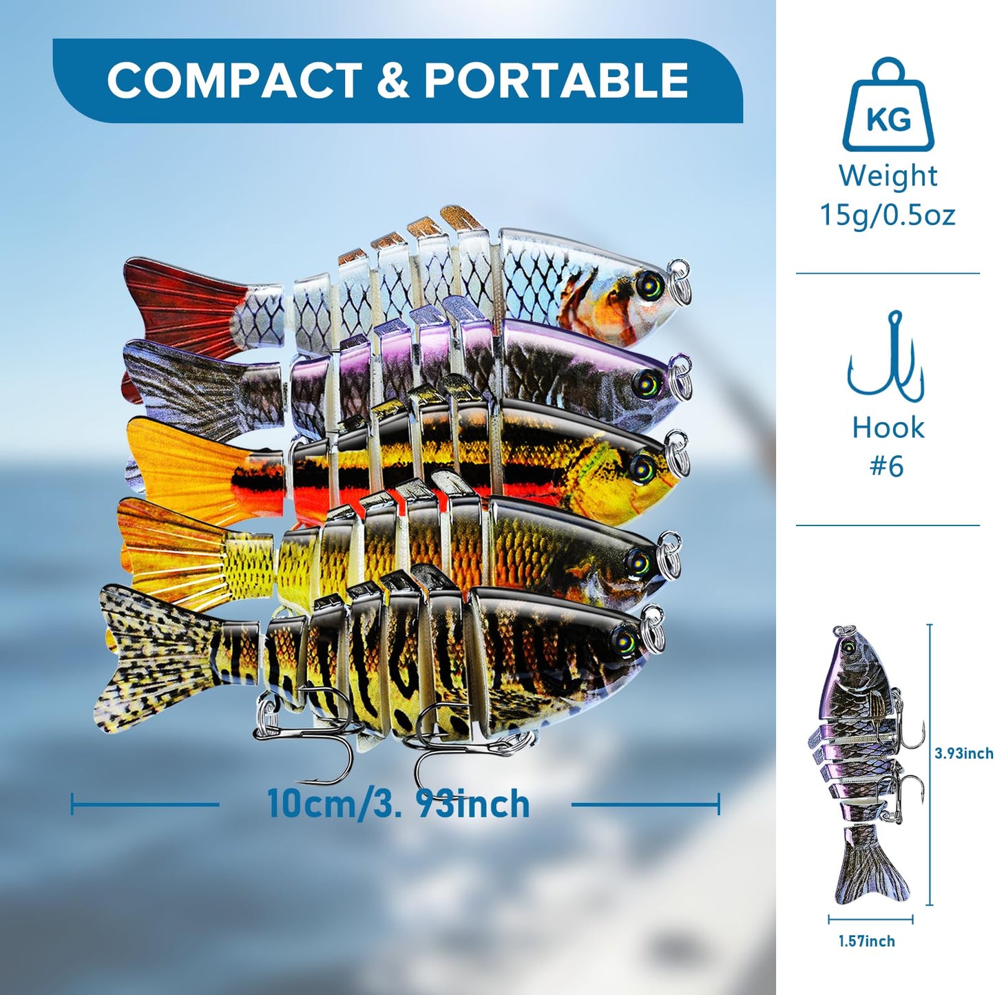 Keenjorika 5-Pack Fishing Lures Multi Jointed Fish Fishing Kits, Slow-Sinking Lifelike Segmented Swimbait Crankbaits, Realistic Swimming Action for Bass, Trout, Pike & Walleye – Freshwater & Saltwater