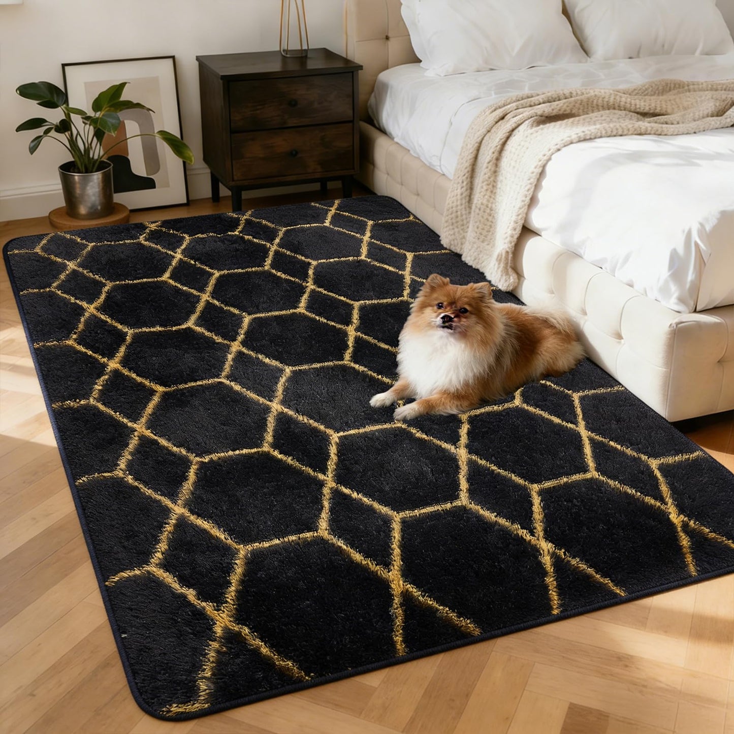 5x7 FT Soft Rug for Living Room, Geometric Shag Soft Area Rug, Classic Rug Anti-Skid High Pile Fluffy Carpet for Kids Room Nursery, Dorm Home Decor