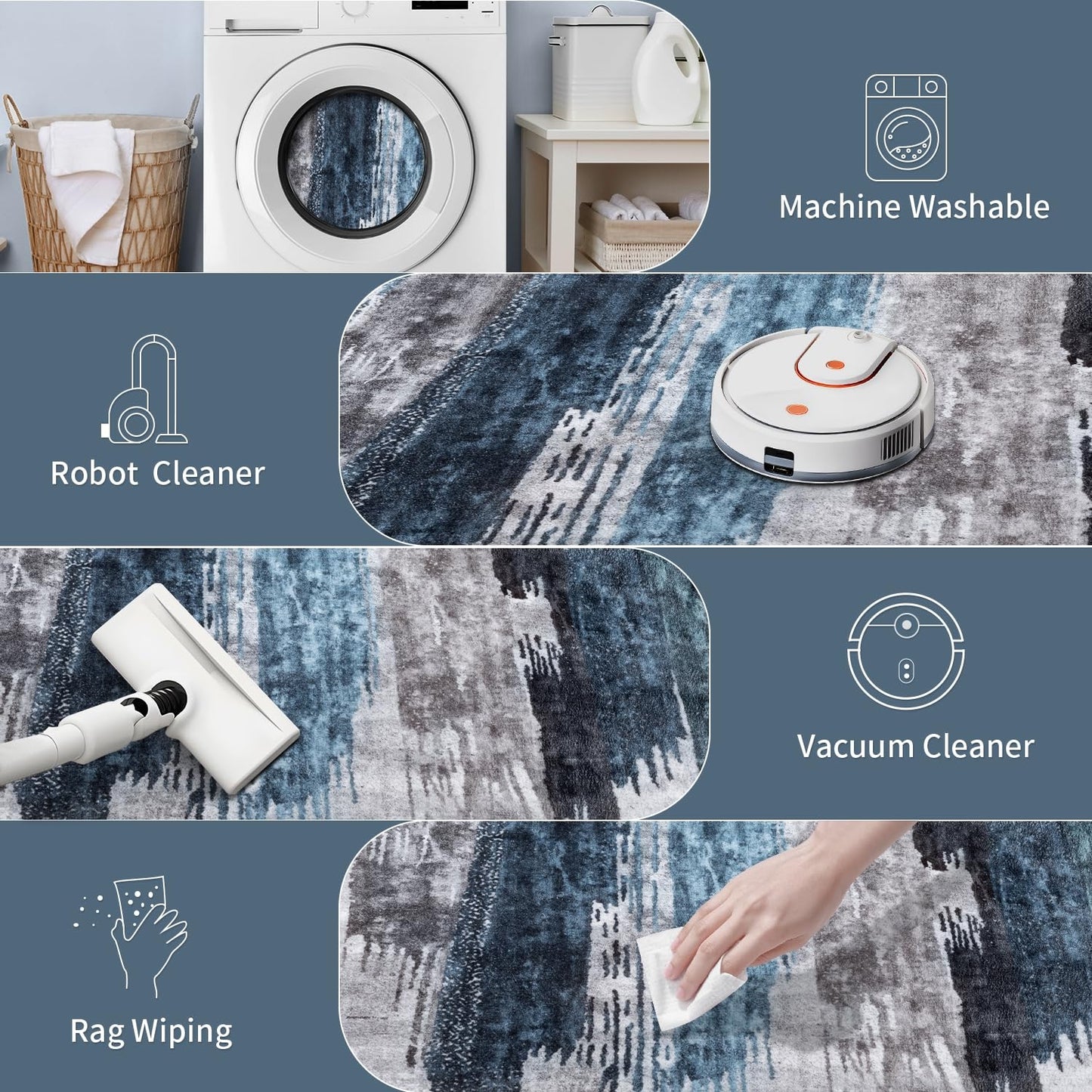 Ciicool Abstract Area Rug Indoor, 3x5 Washable Entryway Rug, Modern Soft Throw Rug with Non-Slip Backing Ideal for Bedroom Living Room Entrance Kitchen, Low-Pile Floor Carpet Doormat Blue Grey