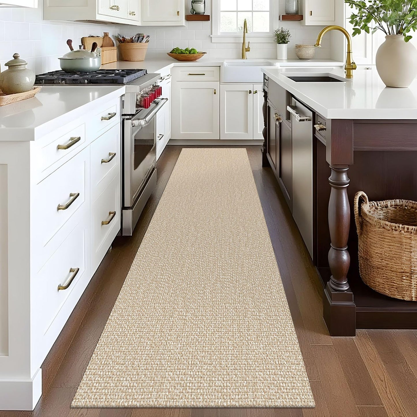 EARTHALL Washable Runner Rug 2x8 Ft Non Slip Runners for Hallways Cotton Rubber Backed Kitchen Runner Braided Indoor Floor Carpet Runners for Entryway, Hallway, Kitchen, Bedroom, Send/Beige