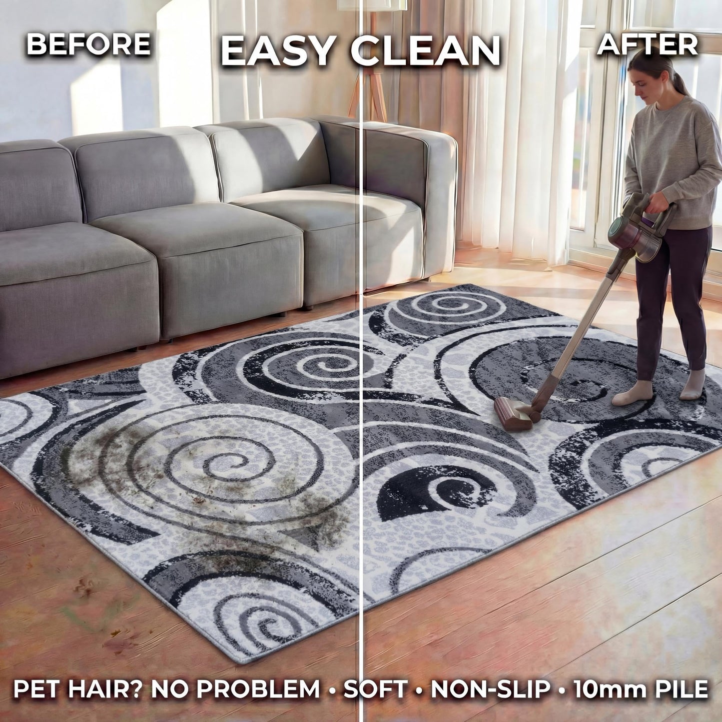 CoziRita 5x7 Modern Abstract Area Rug for Living Room, Soft Medium Pile Carpet, Non-Shedding Easy Care, High Traffic Floor Rug, Family Friendly, Pet Friendly, Designed for Real Homes - Gray Swirl