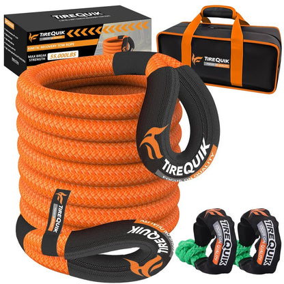 TireQuik Kinetic Recovery Rope 1.26" x 30ft 55000lbs Heavy Duty Offroad Snatch Strap with 2 Soft Shackles, Kinetic Tow Rope Recovery Kit, 35% Elasticity Tow Ropes for Trucks SUV UTV ATV Tractor