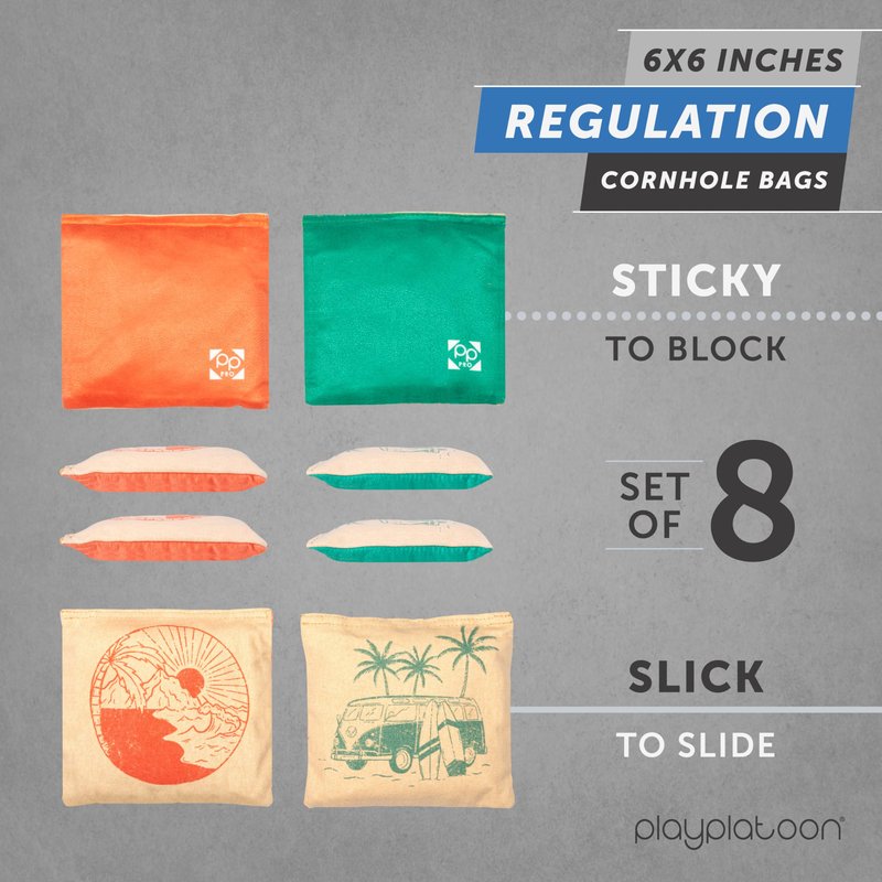 Play Platoon Professional Cornhole Bags - Set of 8 Regulation All Weather Double Sided - Sticky/Slick Side Bean Bags for Pro Corn Hole Game, Slick Duck Canvas & Sticky Suede