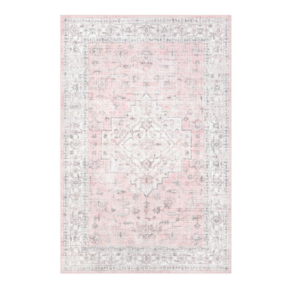 LIVEBOX Pink 6x9 Area Rug for Bedroom Girls, Boho Washable Rugs for Living Room Nursery, Non-Slip Indoor Soft Carpet Low-Pile Farmhouse Carpets for Dining Room Kids Playroom, Pink