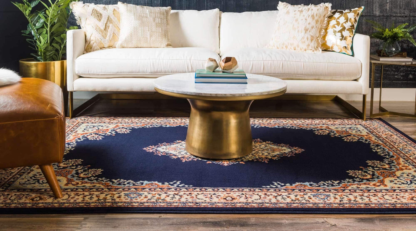 Unique Loom Reza Collection Traditional Persian Style Area Rug, 4 x 6 ft, Navy Blue/Ivory