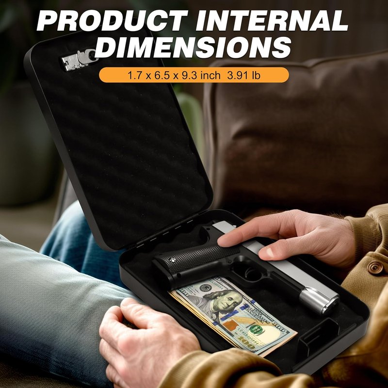 Portable Gun Safe for Pistols - Compact Handgun Lock Box with Combination & Key Lock | Large Size for Travel, Home, Car