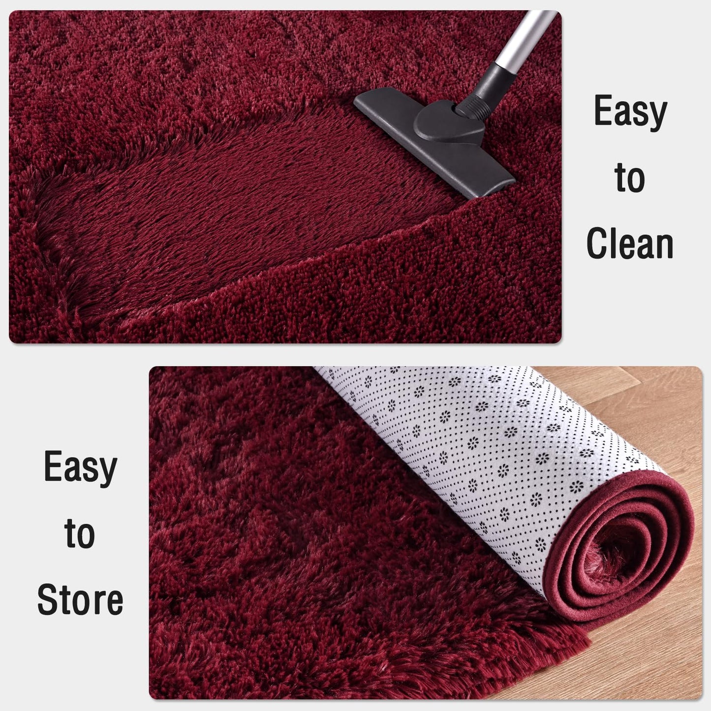 FALARK Fluffy Burgundy Red Rugs for Bedroom, 4x6 Feet Dark Red Area Rug for Living Room, Soft Shaggy Plush Cute Floor Carpet for Boys Kids Girls Bedroom, Non Slip and Washable Carpets for Home Decor