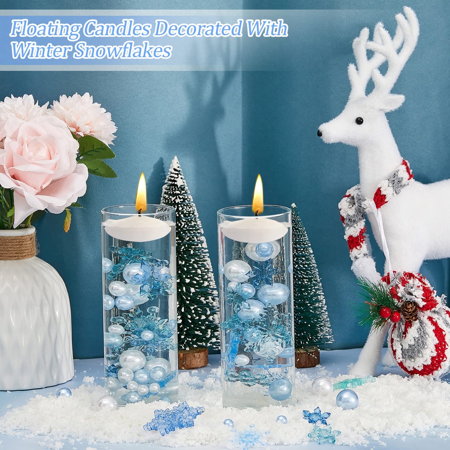 124 Pcs Christmas Vase Filler Pearls for Vase Filler Christmas Table Decor Floating Candles Centerpiece with 8 Floating Candles for Table Party Festival Decor, Not Included Clear Beads (Beauty Style)