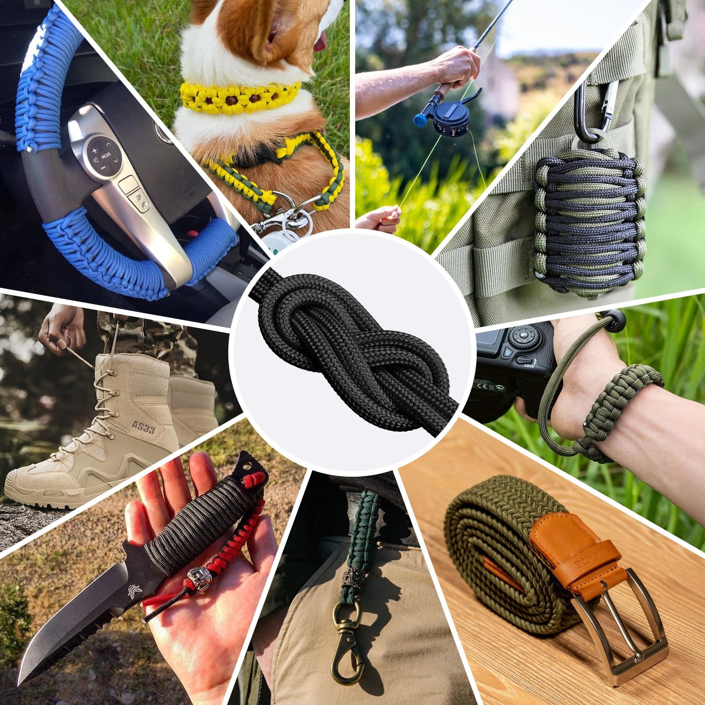 HOKINETY 1200 Paracord Rope - 4.4mm 14 Strand Nylon Parachute Spool para Cord Lanyard for Outdoor Camping Survival Utility Tent Crafting DIY Projects Fishing Clothsline Bracelet - Black 50FT