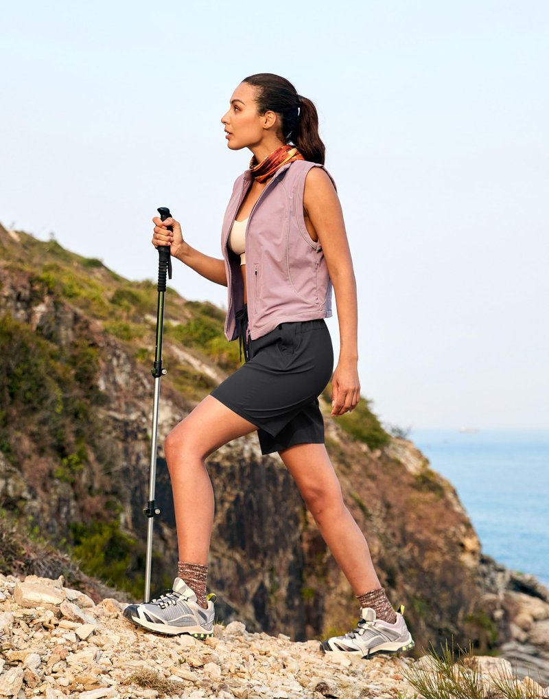 SANTINY Women's 7''/ 9'' Hiking Shorts with 3 Zipper Pockets Lightweight Quick Dry Long Athletic Golf Shorts for Women Casual (Black_L)