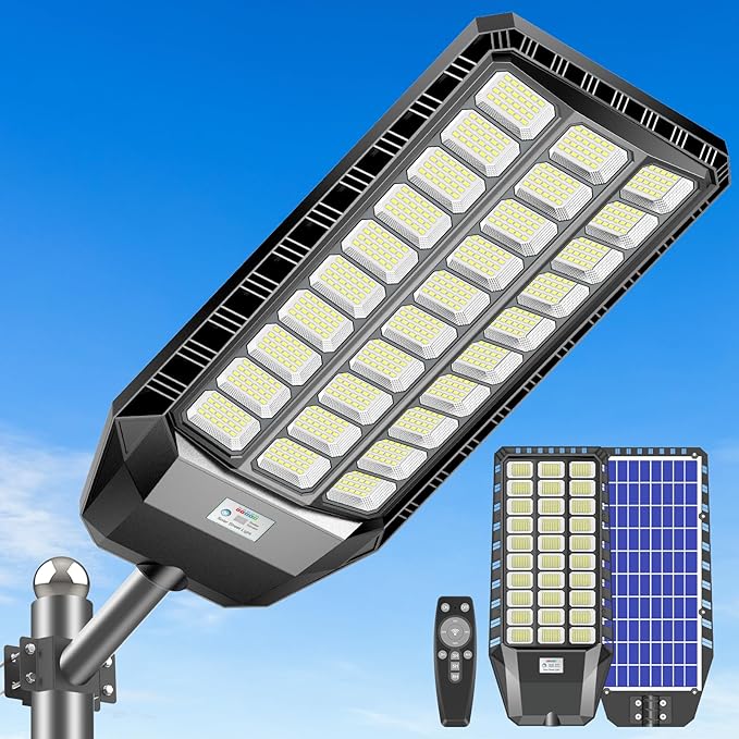 9000W Solar Street Lights Outdoor Waterproof, Commercial Grade 480000 Lumens Dusk to Dawn Solar Flood Light Motion Sensor, LED Solar Lights Outdoor with Remote Control for Parking Lot, Backyard