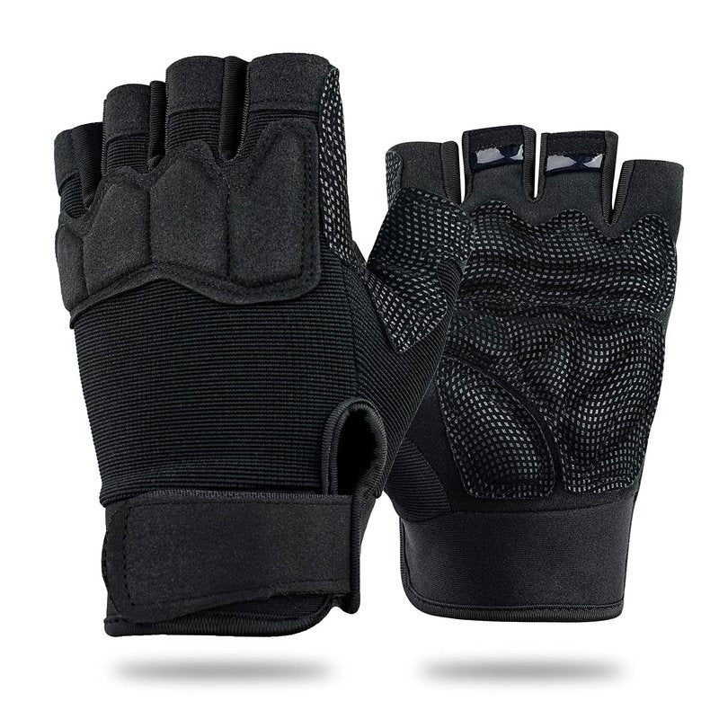FIORETTO Fingerless Gloves for Men, Breathable Grip Palm Gloves for Motorcycle Riding, Driving, Cycling, Exercise, Workout, Climbing, Hiking and Outdoor Activities Black Medium