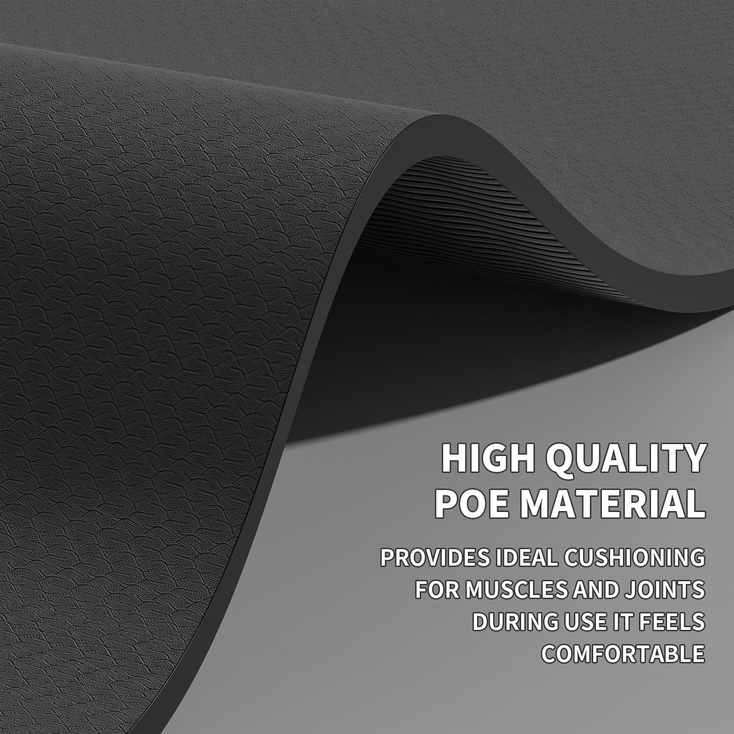 Large Yoga Mat (6'x 4') - Extra Long and Wide Workout Mat for Men and Women, Non-Slip POE 0.24''/0.32''/0.4'' Thick Fitness Mat, Eco-Friendly Exercise Mat for Home Workouts, Ideal for Yoga and Pilates (Black, 6mm)