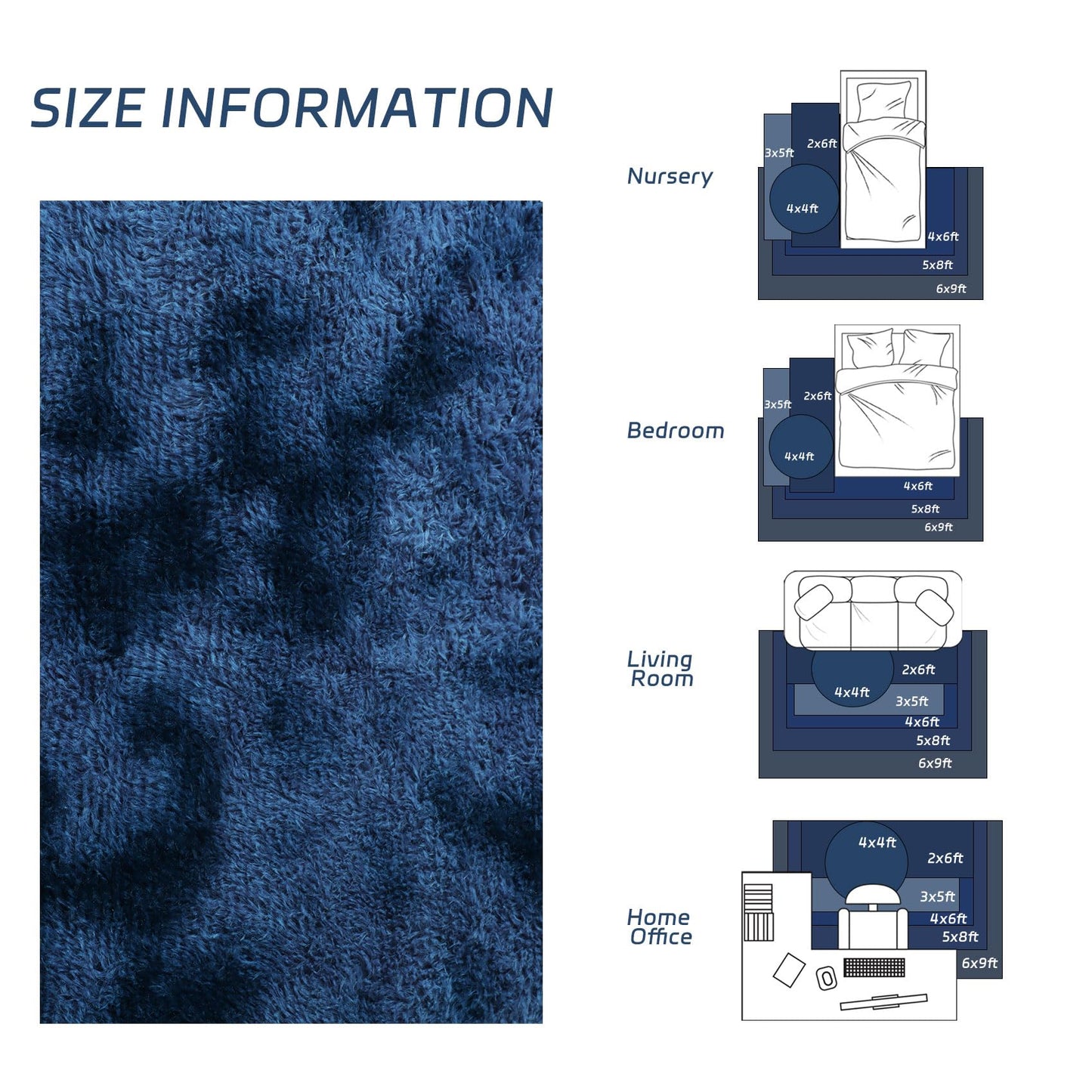 duduta Navy Blue Fluffy Plush Runner Rugs 2x6 ft Tie Dye Rectangle Shag Rug for Bedroom Dorm Living Room Kids Room, Machine Washable Anti-Slip