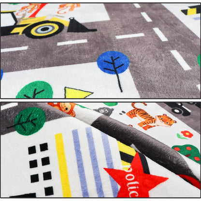 LTKOUGFAM 5x7ft Kids Town Road Play Rug - Car Playmat, Kids Rugs for Playroom Car Mat Town City Road Traffic Rugs, Extra Large Boys Kid Cars Track Play Rug (Style Five, 78.7X 59 INCH)