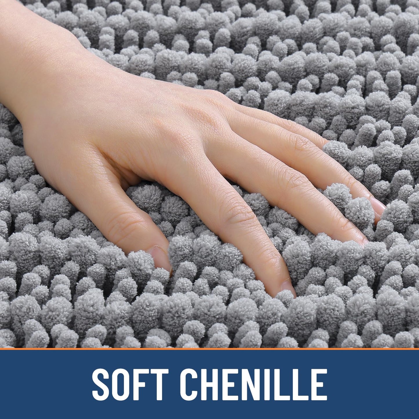 Smiry Bathroom Toilet Rugs U Shaped 24x20, Extra Soft Absorbent Non Slip Rubber Backing Chenille Contour Bath Rugs for Toilet, Machine Washable Contoured Bath Mats, Grey