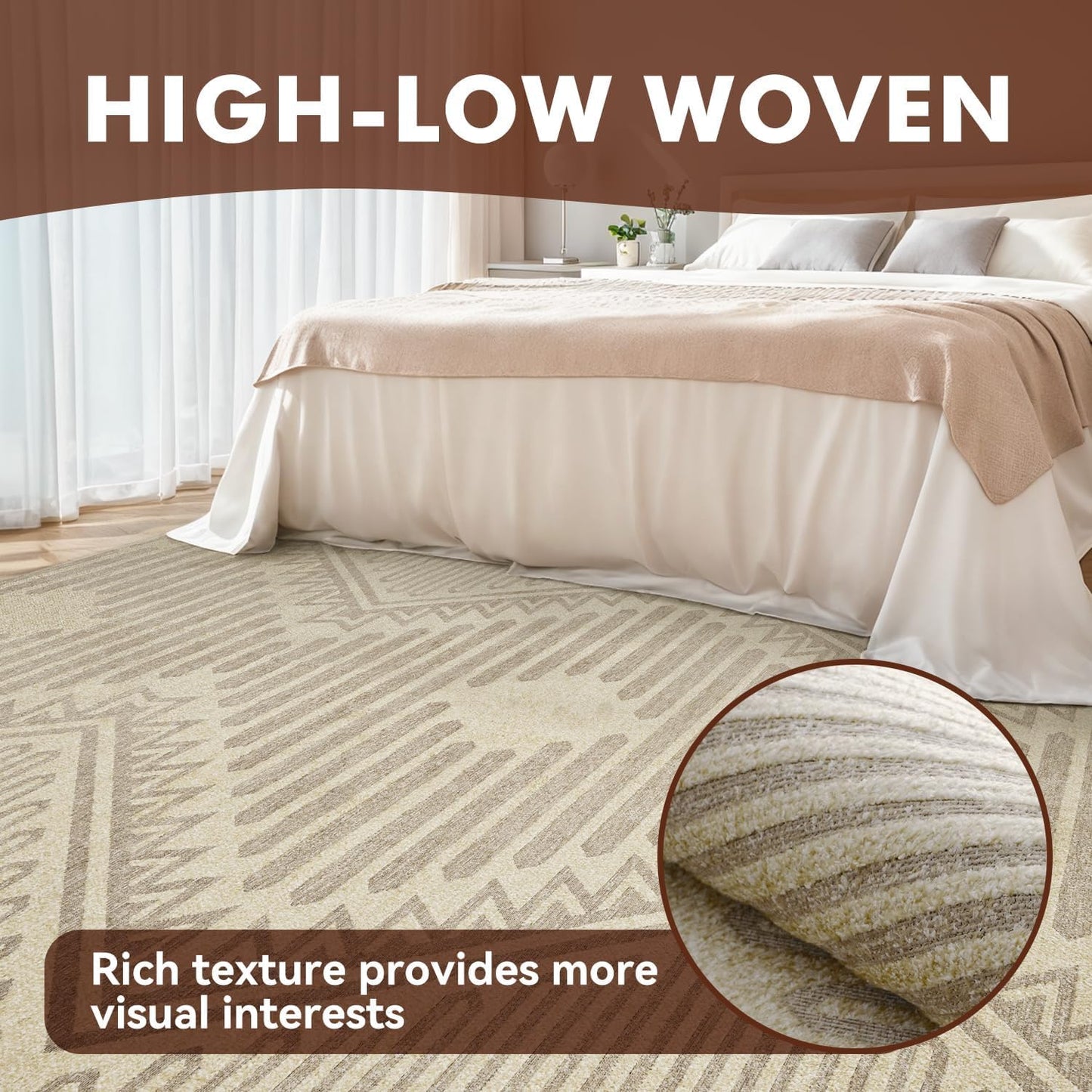 Boho Beige 5x7 Area Rugs Textured Tufted Rugs for Living Room Bedroom Nursery Rug-Carpet Washable Brown Neutral Modern Aztec Rug