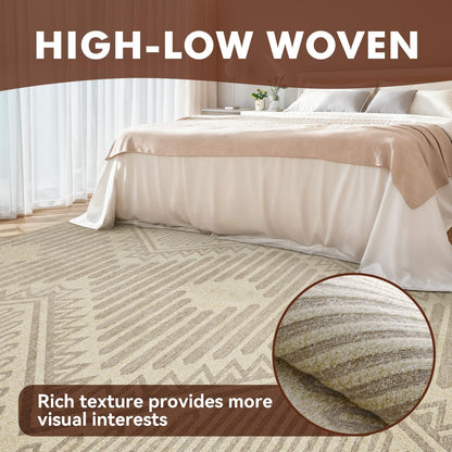 Boho Beige 5x7 Area Rugs Textured Tufted Rugs for Living Room Bedroom Nursery Rug-Carpet Washable Brown Neutral Modern Aztec Rug