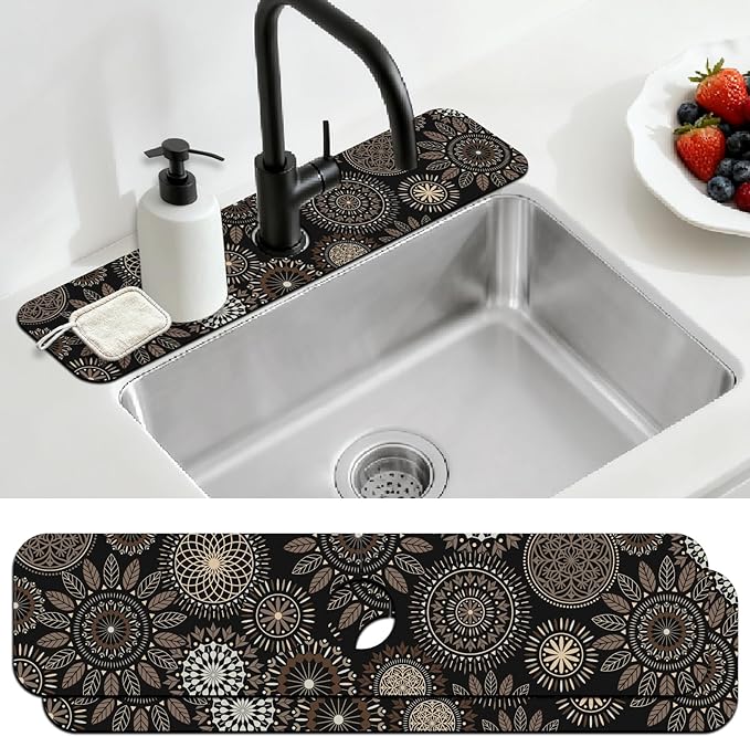 2 Pcs Kitchen Sink Splash Guard Faucet Mats Mandala Pattern Faucet Mat