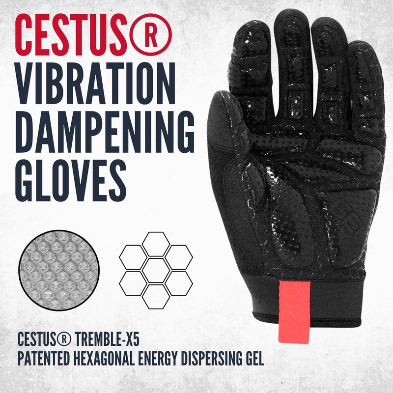 Cestus TrembleX, Anti Vibration Gloves, Gel Padded Palm, Work Gloves With Grip (Large)